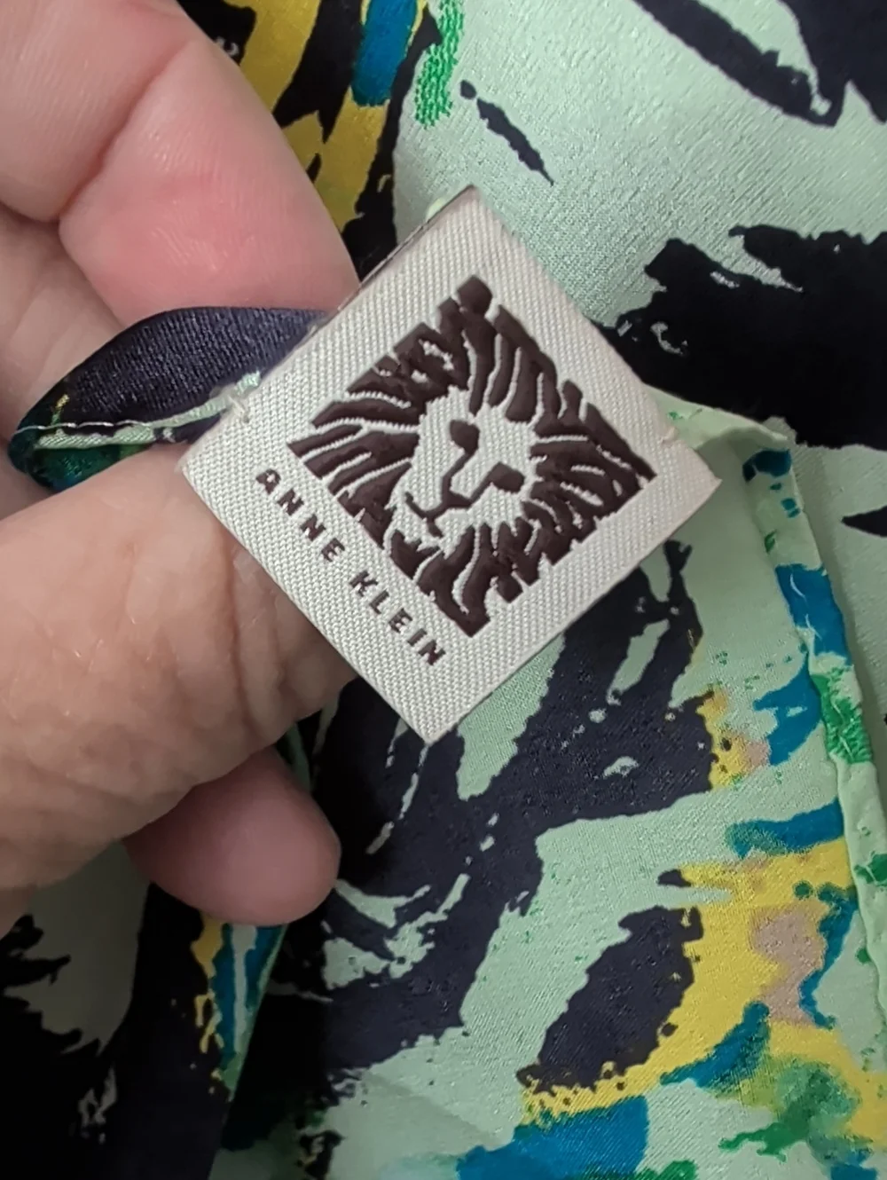 Anne Klein Silk Scarf Green Blue Abstract Floral 13.5
